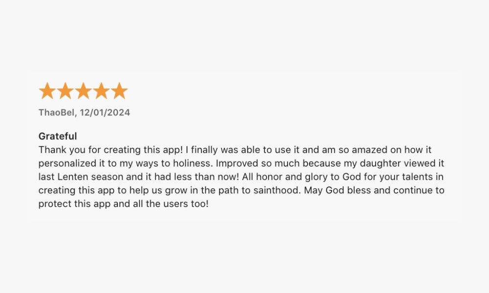 5-star App Store review from a Holy Habits user