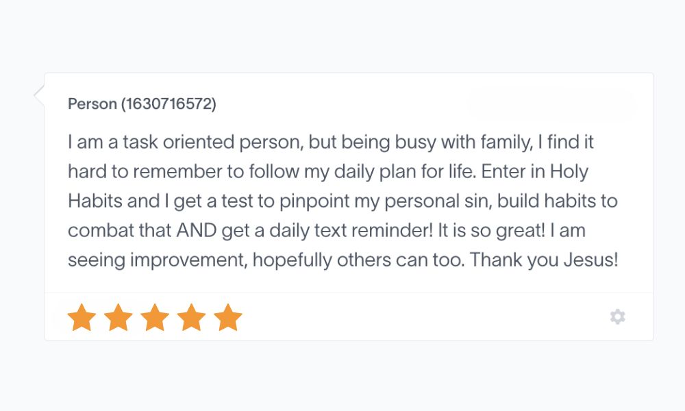 5-star App Store review from a Holy Habits user