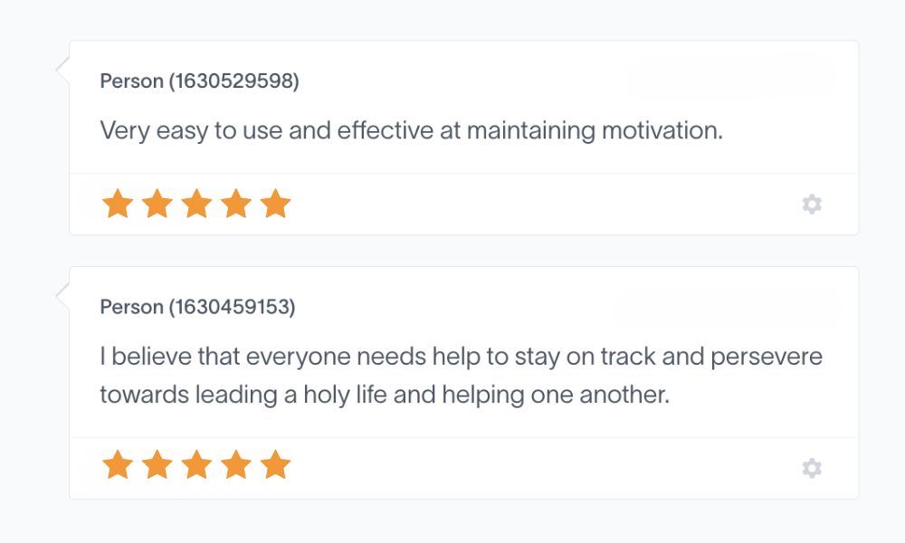 5-star App Store review from a Holy Habits user