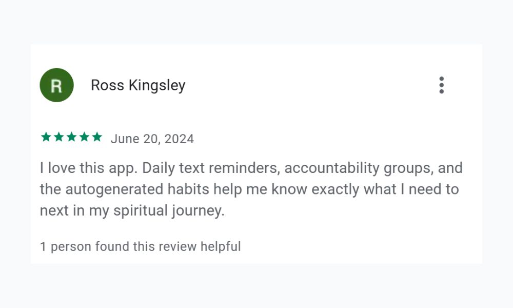 5-star App Store review from a Holy Habits user
